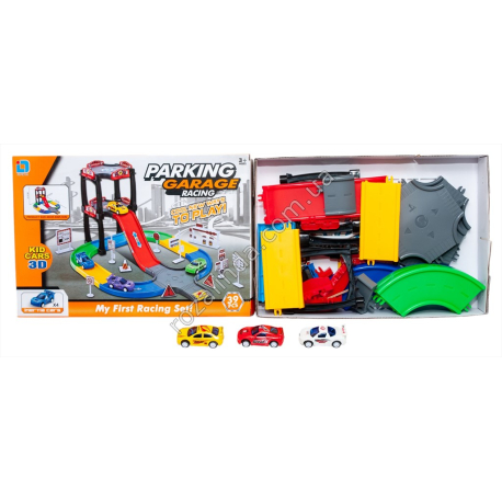 S0764 Гараж-парковка 2 этажа Parking garage Racing, 4 машины, 39предм, 46*35.8*25.5см, 535гр