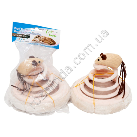 S0368 Игрушка д/котиков + когтеточка Мышка на спиралевидн.пружине+ подставка (велюровая), Duomi, 15*22см, 248гр