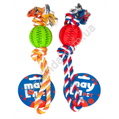 S0380 Игрушка для собак 'Канат с мячиком' 5см, 12/д, грызунок, May Lon Pet, 25см, 71 гр