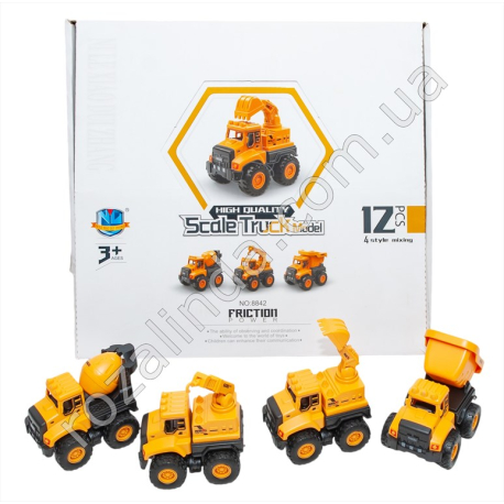 S0730 Машинка Строительная техника 8 см 12/д Scale truck, инерция, резиновые колеса, 8*6*7.5см, 77гр