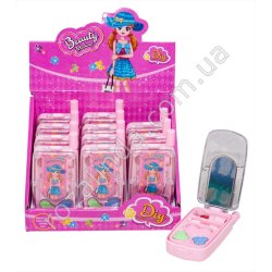 S0761 Косметика Телефон 12/д Beauty Make up 'DIY', помада, тени 3шт, кисточка, 5*10*2.6см, 41гр