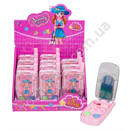 S0761 Косметика Телефон 12/д Beauty Make up 'DIY', помада, тени 3шт, кисточка, 5*10*2.6см, 41гр