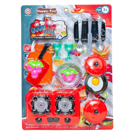 S0779 Кухня 'Cooking fun', плита, посуда, приборы, бокалы, ZhenYang toys, блистер, 37*43*5.5см, 275 гр.