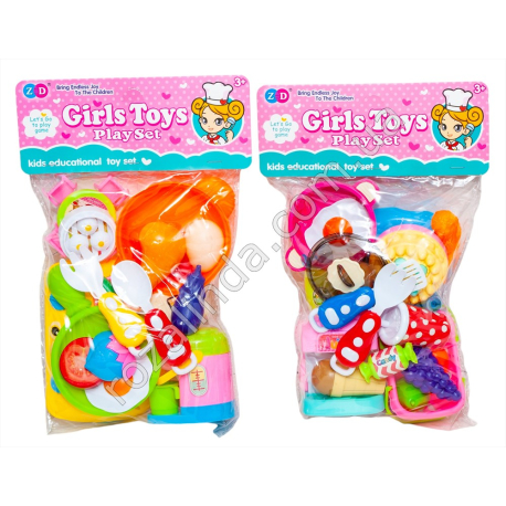 S0781 Кухня 'Girls Toys', посуда, приборы, продукты, 3 варианта, пакет, 18*6*32см, 220гр
