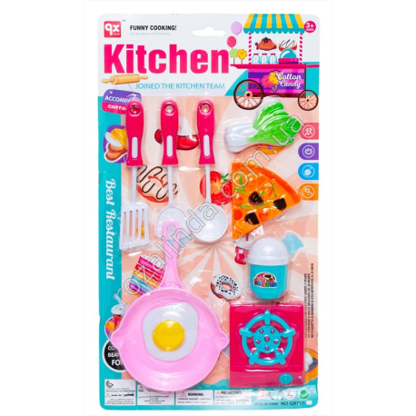 S0782 Кухня 'Kitchen', 9 предм., плита, посуда, приборы, QX 717, Toys, 'funny cooking' блистер, 31*38*4см, 275гр.
