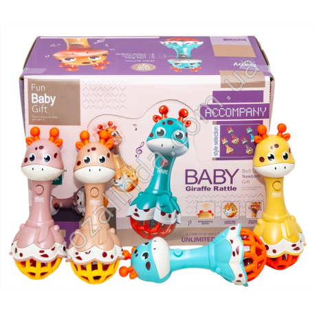 S0815 Погремушка детская 12/д Жирафа Baby Giraffe Rattle, звук, музыка, свет, НН-622, 7*18см, 77гр,