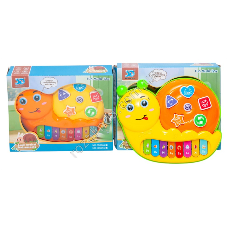 S0817 Пианино дет. муз. Улитка 20см, Sengda toys, песни, звон..животных,мелодии, на батар, 20.5*16.5*5см, 215гр,