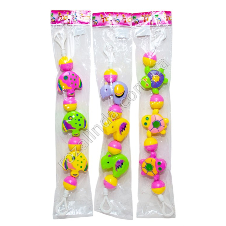 S0827 Погремушка-растяжка на коляску 40-46см, 3/4 вида, пакет, TOYS (рыбки, черепахи, птицы) 42*6*3.5см, 45г