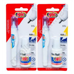 S0579 Корректор набор 2шт: ручка+ с кисточкой 'Igle' 0.8mm+20ml, 8*18см, 57гр, 12/д