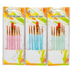 S0552 Кисти художественные наб.6шт Arist brushes, 4кругл+2 плоский, 9*26см, 29гр,12/д