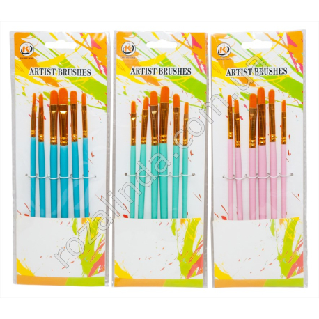 S0553 Кисти художественные наб.6шт Arist brushes, 6 плоский, 9*26см, 34гр,12/д