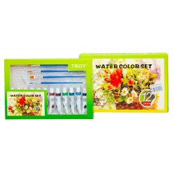 S0554 Краски акриловые масляные набор 12 шт цветов*12ml +4кисти+палитра, Water color set, 26.5*18*2.5см, 277гр