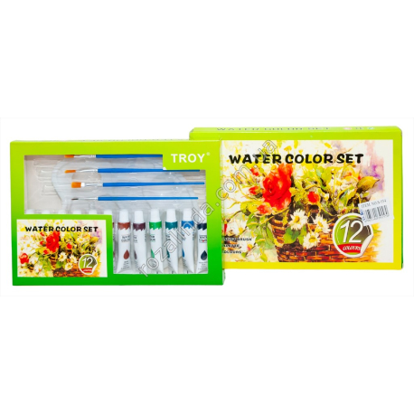 S0554 Краски акриловые масляные набор 12 шт цветов*12ml +4кисти+палитра, Water color set, 26.5*18*2.5см, 277гр