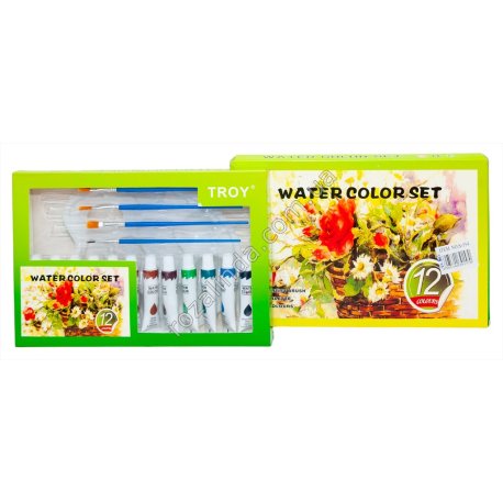 S0554 Краски акриловые масляные набор 12 шт цветов*12ml +4кисти+палитра, Water color set, 26.5*18*2.5см, 277гр