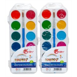 S0556 Краски акварель 12цветов + кисточка, Watercolours, GY, 17*7см, 52гр, 72/д
