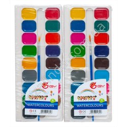 S0557 Краски акварель 18цветов + кисточка, Watercolours, GY, 23*9см, 97гр, 36/д