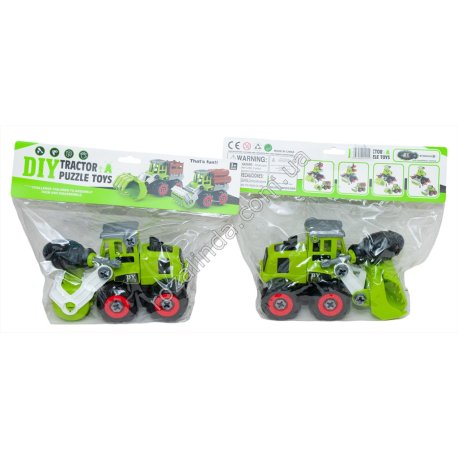 S0833 Машинка конструкт.+отвертка Трактор 20см, DIY Tractor puzzle toys, грейдер/каток, 19*10.5*12.5см, 239гр