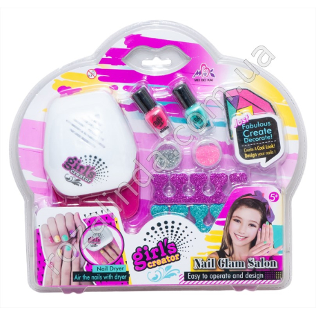 S0847 Косметика Мастер маникюра 'Girls creator' Nail Glam Salon, лампа,разд.пальцев 2шт,лак 2шт,блестки 2шт,в кор-ке, 31*28.5*6с