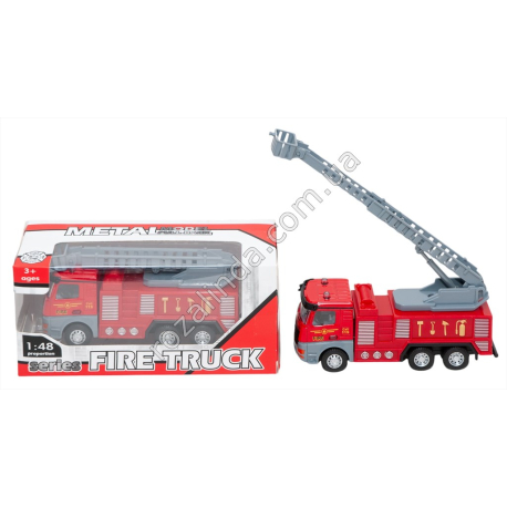 S0898 Машинка Спец.техн. Fire Truck 14.5см Пожарная, стремянка, 1:48, инерция, металл, резиновые колеса, звук, свет, 308В, 18.5*