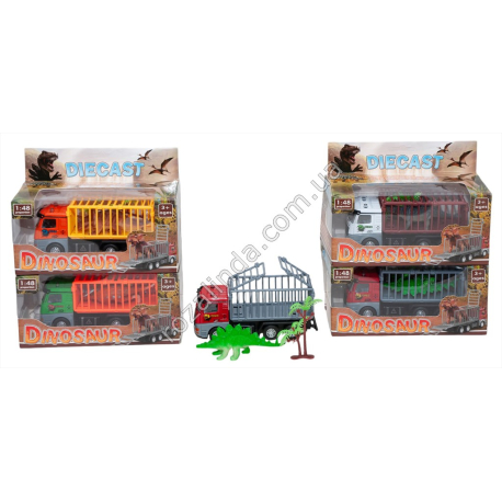 S0902 Машинка Спец.техн. Diecast 14.5см Прицеп с динозаврами, 1:48, инерция, металл, резиновые колеса, звук, свет, 18.5*8.5*7.5с