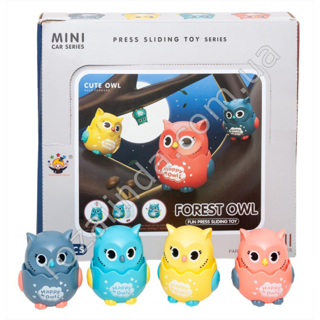 S0934 Игрушка дет.заводная Сова 7.5см, 16/д, Happy forest owl, подвижные детали, дисплей, 6*6.5*7.5см