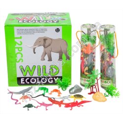 S0938 Животные Рептилии 12шт 6см + декор 6шт, в колбе, WILD ecology, 12/дисплеи, 20.5*5см, 75гр,