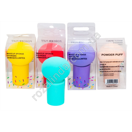 L0012 Cпонж Грибочок 6.5 см, шар на ножке, в ассорт., Powder Puff, бокс PVC, 6.5*4.2*4.2см, 19гр