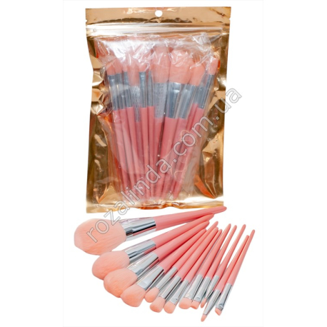 L0029 Кисти-щеточки д/макияжа 12шт, 17-20см, розовые, зип пакет PVC, 16*23см, 132гр