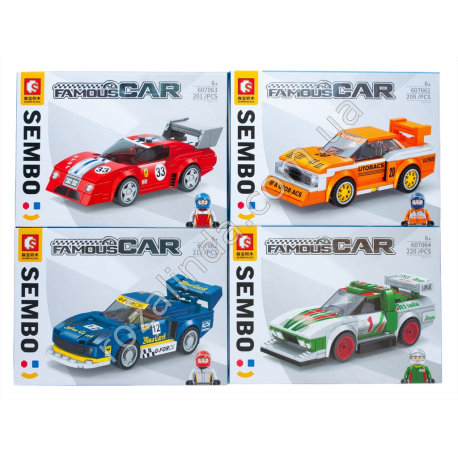 S0998 Конструктор лего 'Sembo' Famous Car, 4/д, Гоночная машина, 201-220 дет, 607, 25.5*5.5*18.5см, 244 г