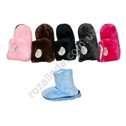 Т0528 Тапки-чуни домашние женские 12/д мех/велюр slipper Однотонные, антискользящие, в ассорт.,36-41р, 26*10.5*18см, 119гр