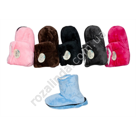 Т0528 Тапки-чуни домашние женские 12/д мех/велюр slipper Однотонные, антискользящие, в ассорт.,36-41р, 26*10.5*18см, 119гр