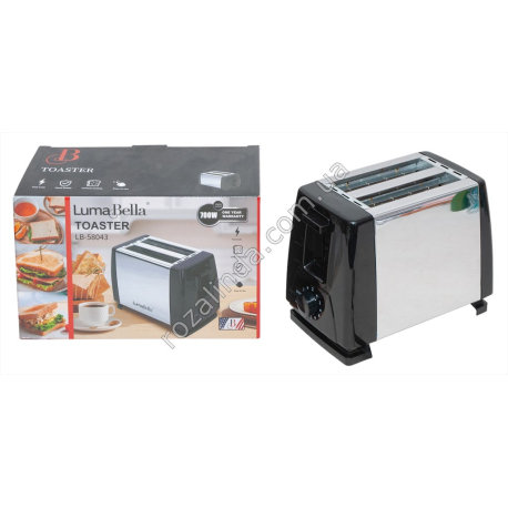 Е0134 Тостер LumaBella LB-58043/SOKANY SK-016S, 700W, 6 ступ.обжар., корпус металл+пластик, поддон, E0134/0025, 26*13*16.5см, 61