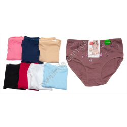 Т0440 Трусы женские хлопок 12/д, Брифы UOKIN баталы, Size XL-3XL, Веточки цветов, А6686, 39 гр