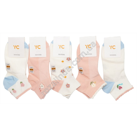 Т0400 Носки женские хлопок 10/д короткие сетка розовые/белые 'YC' 22-24см(36-40р),59.7%, Цветочек, 19*7*6.5см, 25гр