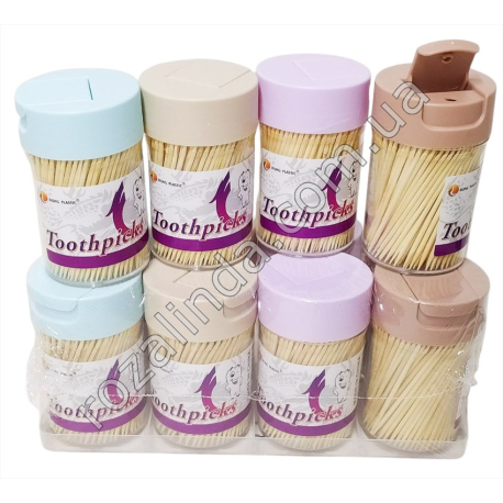 М0877 Зубочистки бамбук в пл.банке 12 шт/д Toothpick 'Rong plastic' цилиндр, 300шт, 5*8.5см, 57гр