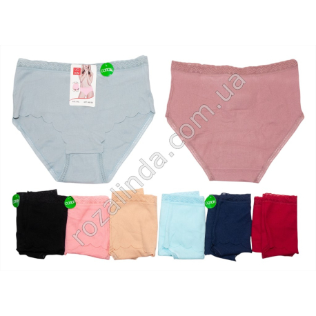 Т0455 Трусы жен. хлопок Брифы UOKIN баталы, 12/д, Size XL-3XL, Рубчик тонкий (бесшовный фигурный край), 32гр