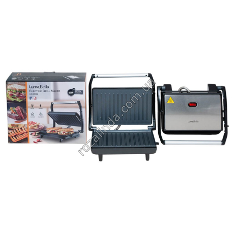 Е0138 Гриль средн. LumaBella LВ-58022, 850W, металл+пластик. корпус, с ручкой, прижимной, открытие 180, 30*10*25см, 1050гр