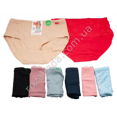 Т0537 Трусы женские хлопок Брифы 12/д, UOKIN БАТАЛЫ, Size XL-3XL, РУБЧИК кружево сзади, 37*30см, 36гр