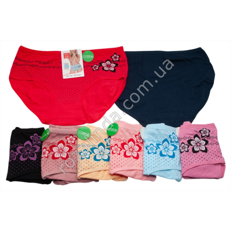 Т0539 Трусы женские хлопок Брифы, 12/д, UOKIN БАТАЛЫ, Size XL-3XL, Cotton Цветок+горошек, А9425, 35*27см, 38гр