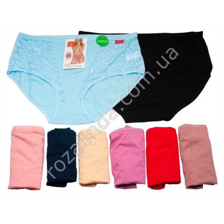 Т0541 Трусы ЖЕНСКИЕ хлопок Брифы, 12/д, UOKIN БАТАЛЫ, Size XL-3XL, Кружево на бедрах, А9129, 35*27см, 40гр