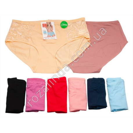 Т0544 Трусы жен. хлопок Брифы 12/д, UOKIN БАТАЛЫ, Size XL-3XL, Кружево на бедрах, А9182, 37*31см, 36гр