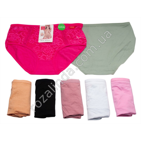 Т0546 Трусы женские хлопок Брифы 12/д, UOKIN БАТАЛЫ, Size XL-3XL, Кружево перед полностью, А3707, 33*28см, 43гр