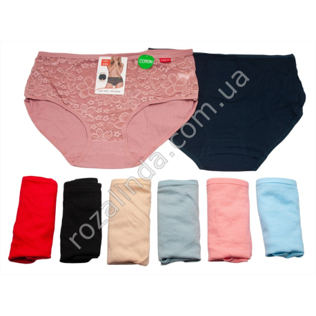 Т0547 Трусы женские хлопок Брифы 12/д UOKIN БАТАЛЫ, Size XL-3XL, РУБЧИК перед кружево полностью, А9039, 36*30см, 40гр