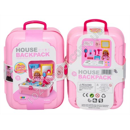 L0090 Игровой набор в рюкзаке Парикмахер, 16 деталей (с куклой), 24*18*9см, 510гр