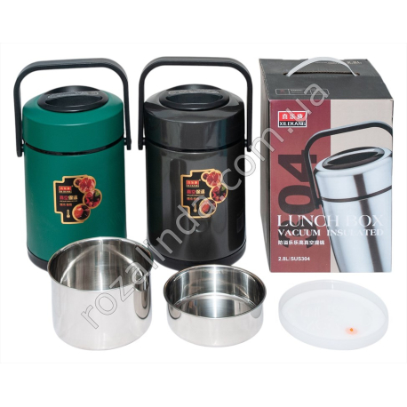 М0938 Термос с контейнерами для еды Lunch box 2.7L, 4отдела+лож+вил, 13*29см, 1700гр
