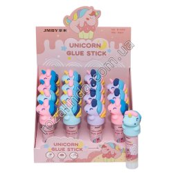 L0116 Клей карандаш 'Unicorn' 9g, 16/д, Единорог, силик.фигурка, JMBY, В2352, 9.5см, 30гр