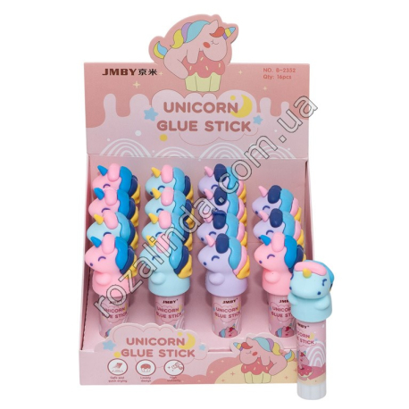L0116 Клей карандаш 'Unicorn' 9g, 16/д, Единорог, силик.фигурка, JMBY, В2352, 9.5см, 30гр