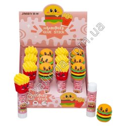 L0119 Клей карандаш 'Hamburger' 9g, 16/д, Гамбургер/карт.фри, силик.фигурка, JMBY, В2360, 9.2см, 30г