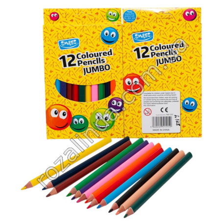 L0128 Карандаши цветные 12шт Jumbo 'Smiles' 17.5см, 12/д, трехгранные, 12*20см, 124гр