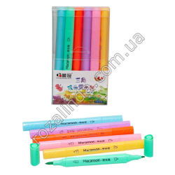 L0129 Скетч-маркеры двухсторонние 6 цветов, 24/д, Macaroon, пастель, Chenguan, №833-6, 7.5*13.5*1.3см, 65гр